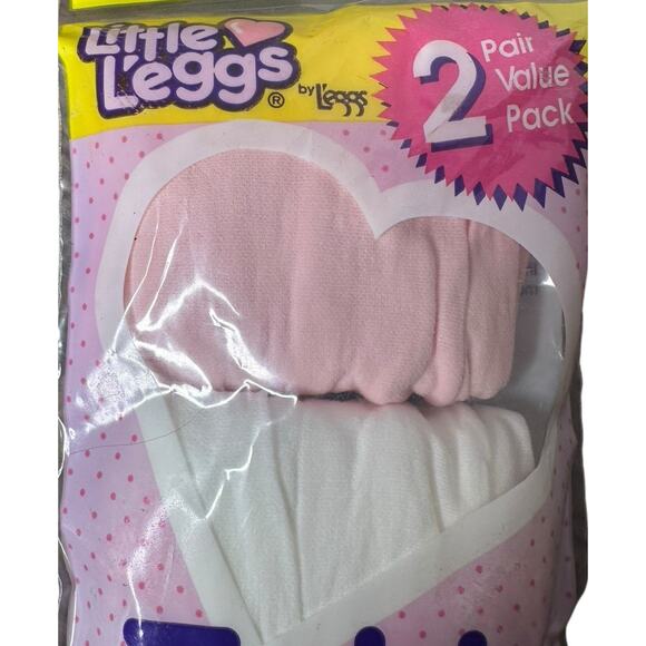 Vintage Little Leggs 2 Pr Tights White Pink Little Girls Nylons Tights Size 2-4 - Picture 2 of 9